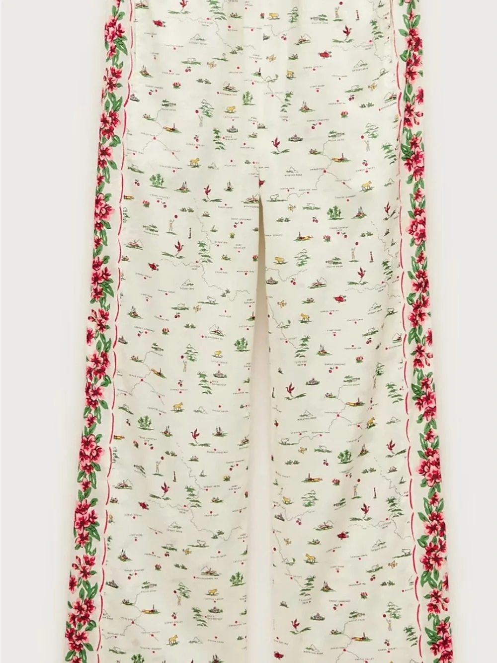 NWT J Crew Floral Border Cream Wide-Leg Printed Pants SIZE MED